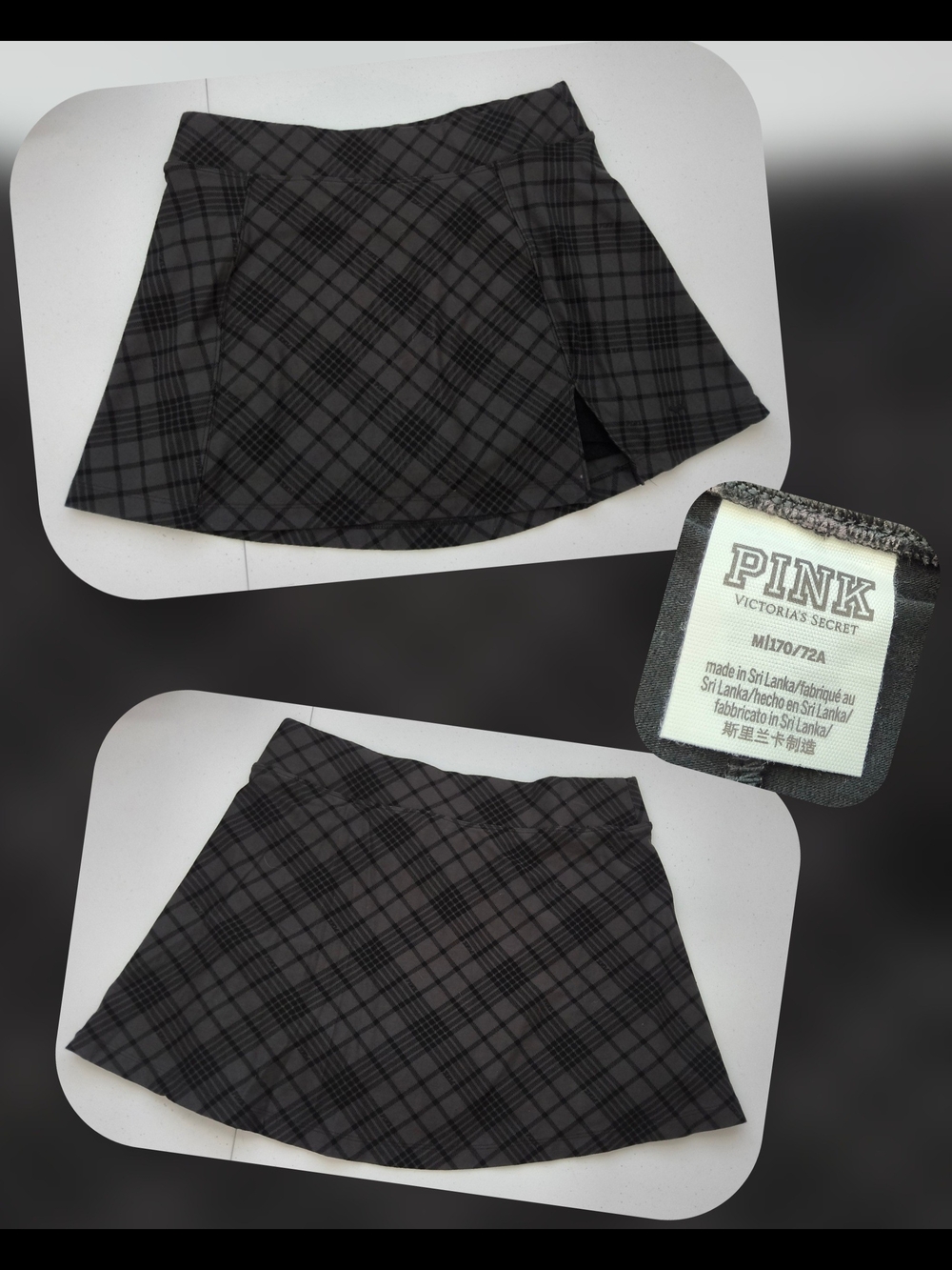 PINK Victoria's Secret Black Plaid Skater Skort Size Med (Nwots)